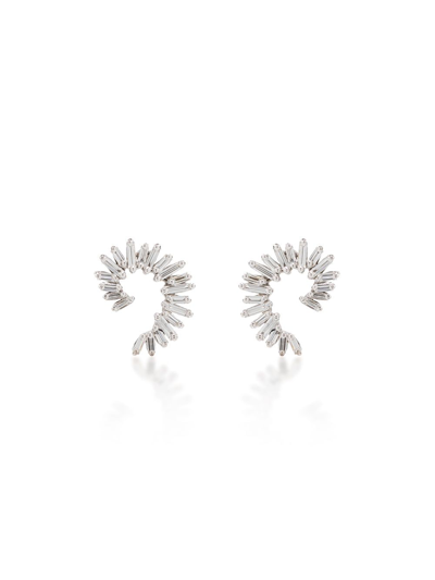 Suzanne Kalan 18kt White Gold Diamond Baguette Spiral Earrings