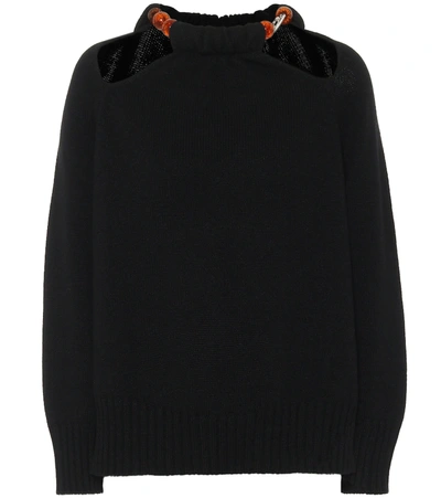 Jil Sander Beaded Cut-out Wool-blend Sweater In Black