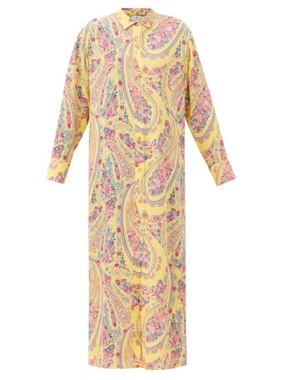 Etro Paisley-print Georgette Shirt Dress In Yellow