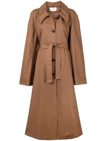 Lemaire Belted Cotton-blend Canvas Coat In Brown
