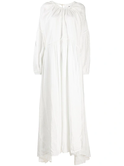 Jil Sander Nanashi Drawstring Creased Voile Maxi Dress In White