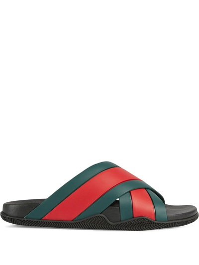 Gucci Men's Rubber Slide Sandal With Web In Green | ModeSens
