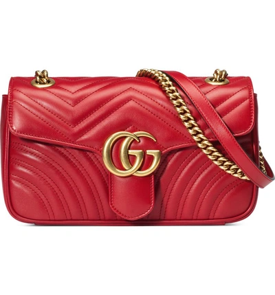 Gucci Small Matelasse Leather Shoulder Bag In Hibiscus Red/ Hibiscus Red