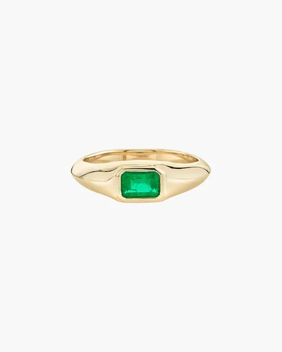 Lizzie Mandler Emerald Signet Knife Edge Pinky Ring | Gemstones/yellow Gold