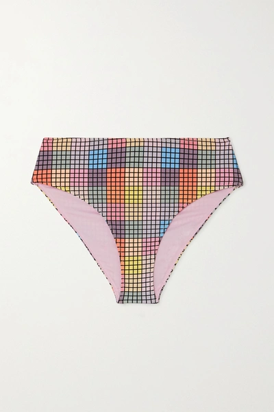 Ganni Checked Bikini Briefs In Yellow