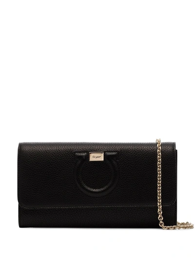 Ferragamo Black Gancini Leather Wallet Bag