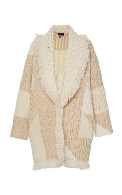 Alanui Patchwork Belted Fringed Cashmere And Wool Cardigan In Multi
