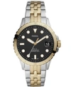 Fossil Fb-01 Three-hand Date Two-tone Stainless Steel Watch 36mm In Two Tone  / Black / Gold Tone