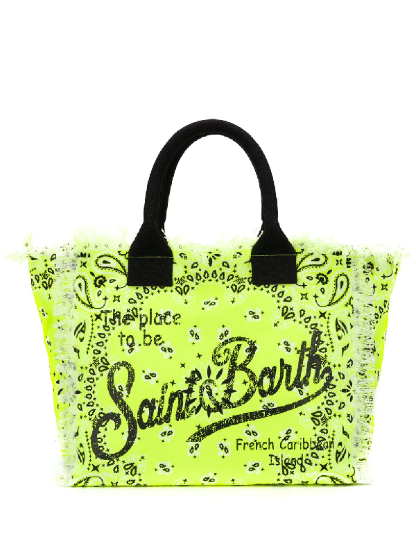 Mc2 Saint Barth Yellow Fluo Bandana Print Canvas Bag In Green | ModeSens