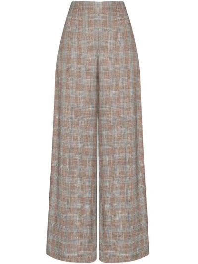 Roland Mouret Tayport Checked Bamboo Wide-leg Pants In Pink
