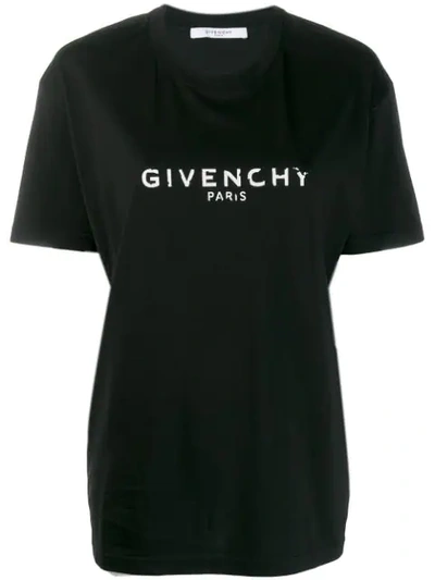 Givenchy Distressed Logo-print Cotton-jersey T-shirt In Black