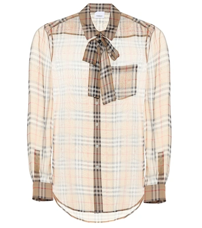 Burberry Icon Striped Sheer Mulberry Silk Shirt In Beige