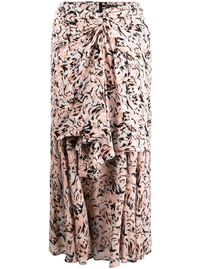 Proenza Schouler Twist-front Layered Printed Georgette Midi Skirt In Neutrals