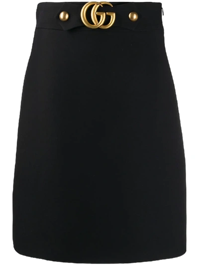 Gucci Double G Buckle A-line Skirt In Black