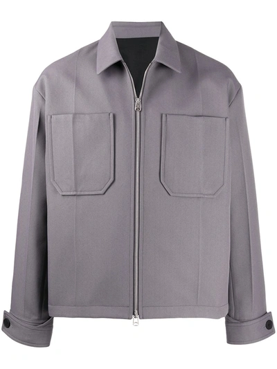 Oamc Zipped-front Shirt Jacket In Grey