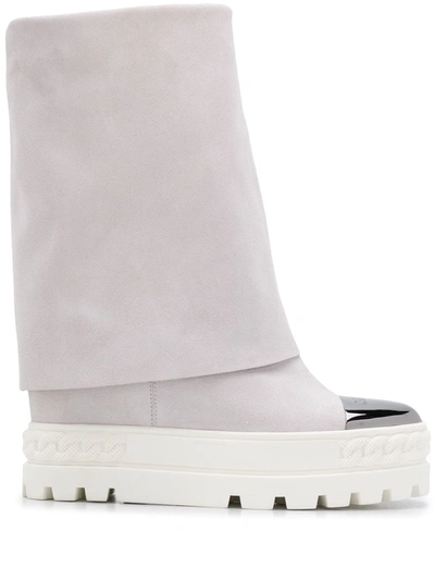 Casadei Platform Sole Panelled Boots In White