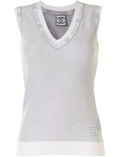 Pre-owned Chanel 2008 Logo Trim Tank Top In Grey