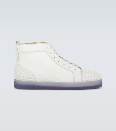 Christian Louboutin Lou Spikes 2 Embossed Leather High-top Sneakers In White/white+gom