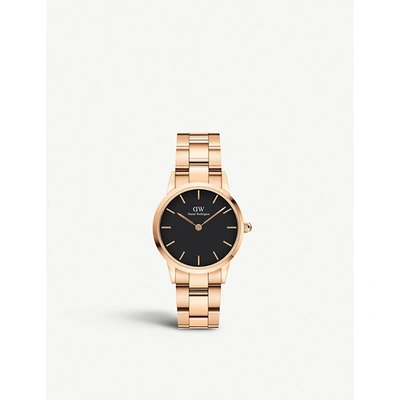 Daniel Wellington Dw00100214 Iconic Link Rose-gold Plated Stainless Steel Watch In Black/rose Gold