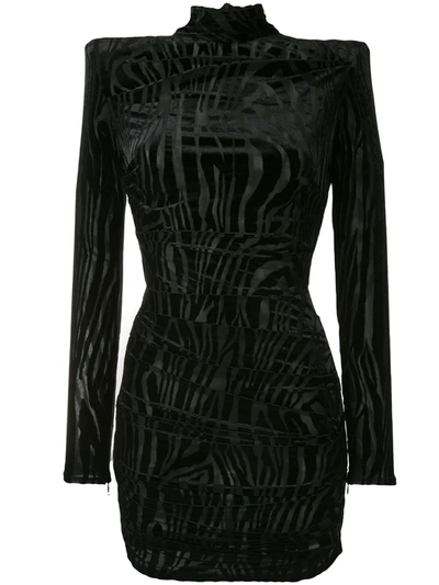 Alex Perry Blair Zebra-print Jersey Turtleneck Mini Dress In Black