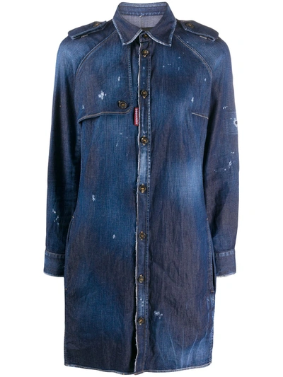 Dsquared2 Distressed Finish Button Front Shirt Dress In Blue