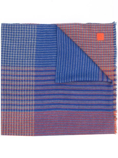 Ferragamo Patchwork Motif Scarf In Blue