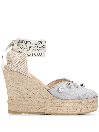 Sergio Rossi X Manebi Espadrille Wedges In Silver