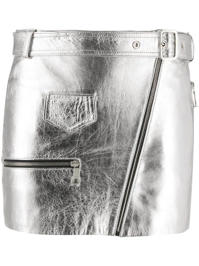 Manokhi Metallic-sheen Biker Skirt In Silver