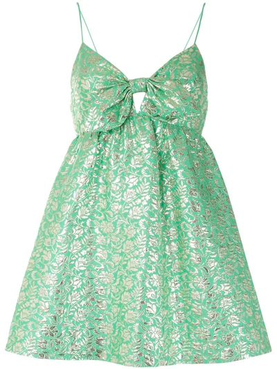 Alice And Olivia Melvina Bow Front Metallic Jacquard Babydoll Dress In Jade  Multi | ModeSens