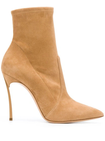 Casadei 100mm Blade Stretch Suede Ankle Boots In Brown