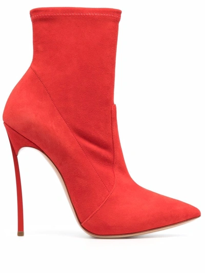 Casadei 120mm Blade Stretch Suede Ankle Boots In Red