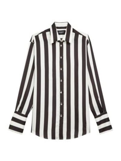 The Kooples Striped Band Collar Shirt In Ecru