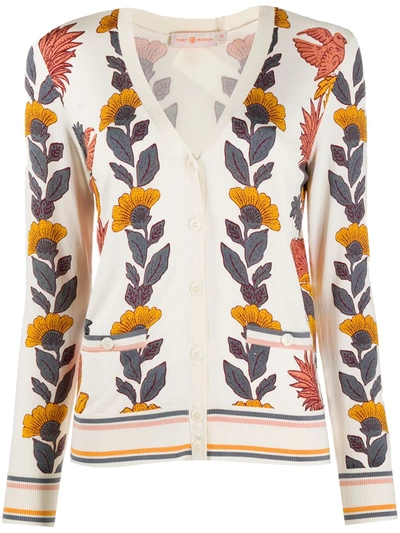 Tory Burch Madeline Floral Print Cardigan In Orange Wonderland Vine