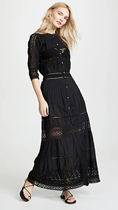 Loveshackfancy Beth Button-front Cotton Coverup Dress With Crochet Lace In Black