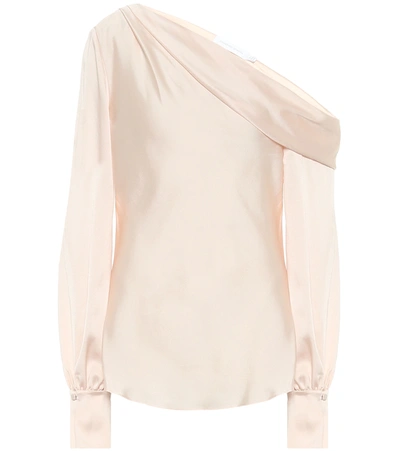 Jonathan Simkhai Alice One-shoulder Satin Blouse In Dove