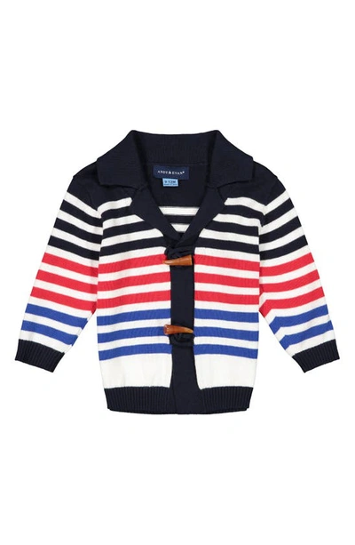 Andy & Evan Kids' Stripe Toggle Cotton Cardigan In White