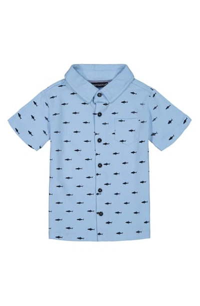 Andy & Evan Kids' Shark Print Button-up Shirt In Light Blue