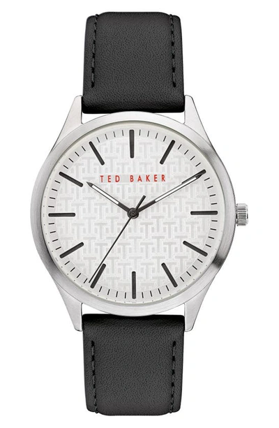 Ted Baker Manhatt Leather Strap Watch, 40mm In Black/ Silver