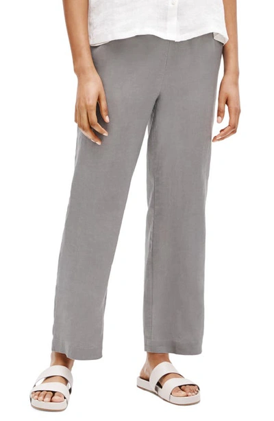 Eileen Fisher Straight Leg Organic Linen Ankle Pants In Zinc