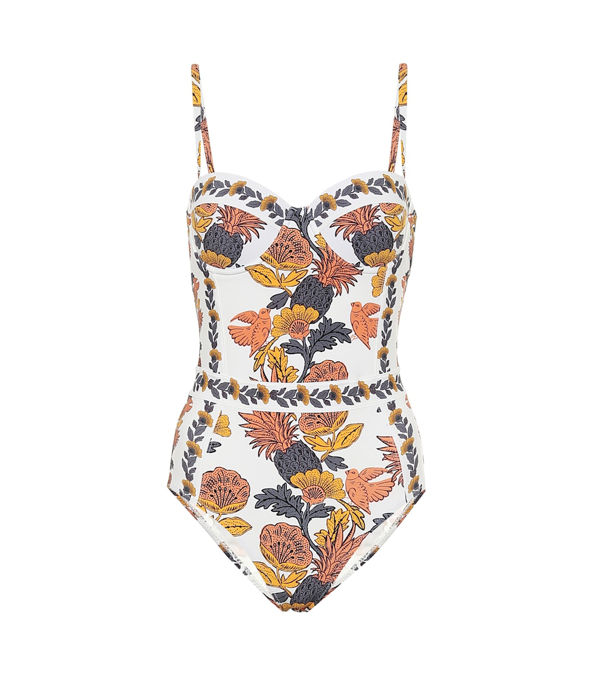Tory Burch Floral Print Strapless Underwire One-piece Swimsuit In White ...