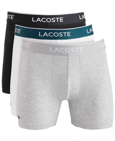 Lacoste Cotton Stretch Logo Waistband Long Boxer Briefs, Pack Of 3 In Grey