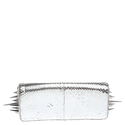 Pre-owned Christian Louboutin Metallic Silver Snakeskin Effect Leather Marquise Spiked Clutch