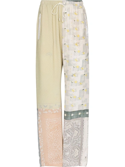 Marine Serre Patchwork Silk Trousers In Yellow