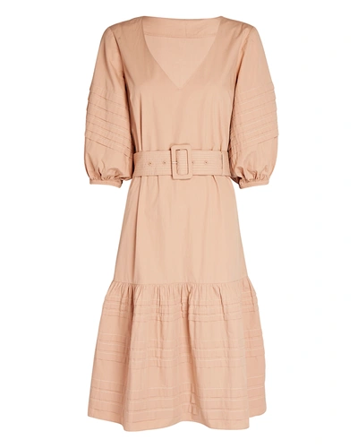 Intermix Bonnie Belted Cotton Midi Dress In Beige