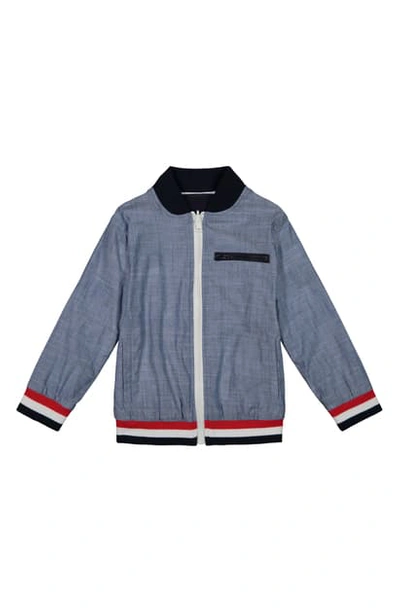 Andy & Evan Kids' Reversible Cotton Bomber Jacket In Bla-chambray