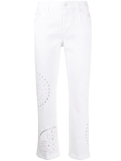 Dondup Paige Custom White Embroidered Jeans