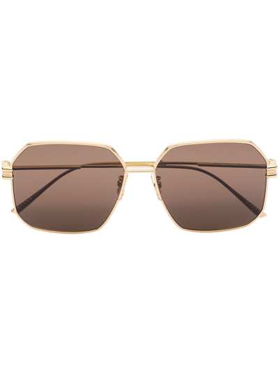 Bottega Veneta Gold Tone Square Frame Sunglasses