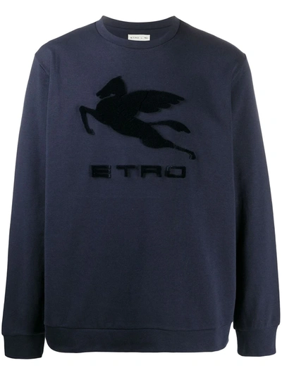 Etro Sweatshirt With Embroidered Pegaso In Blue