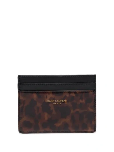 Saint Laurent Tortoiseshell Print Cardholder In Brown