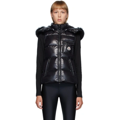 Moncler Balabio Fur-trimmed Down Puffer Vest In Black Trim: 100% Blue Frost Fox. Fill: 90% Goose Down, 10% Feather.